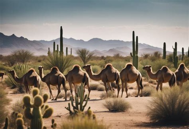 Camels And Cacti In The Desert's Embrace
